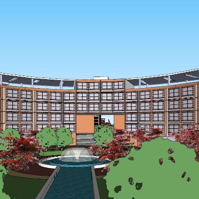  现代校园鸟瞰su模型下载 