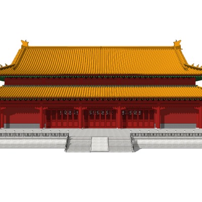  中式重檐古建大殿su模型下载 