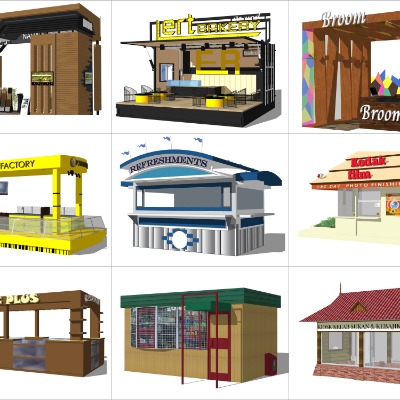 现代移动售卖亭小吃摊su模型下载 