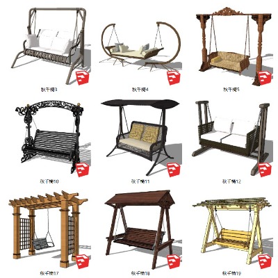  现代秋千椅秋千吊椅su模型下载 