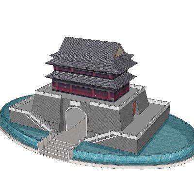  中式古建城楼su模型下载 