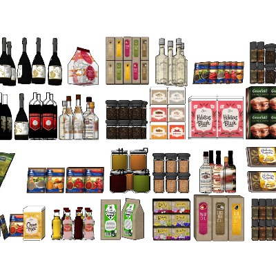  现代调料罐头饮料酒水食品su模型下载 