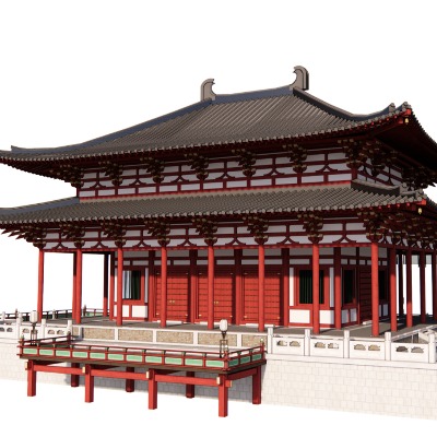  中式重檐古建外观su模型下载 