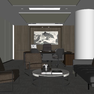  现代总经理办公室su模型下载 