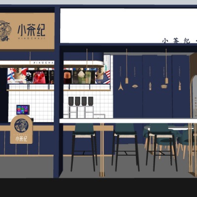  现代甜品店奶茶店su模型下载 