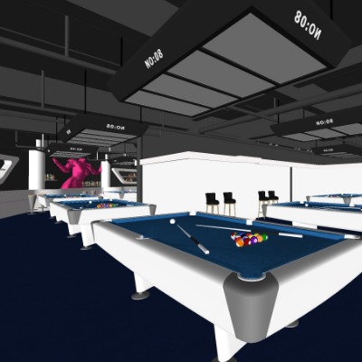  现代台球厅台球室su模型下载 