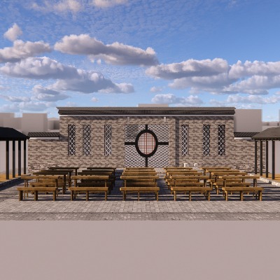  中式乡村戏台舞台su模型下载 