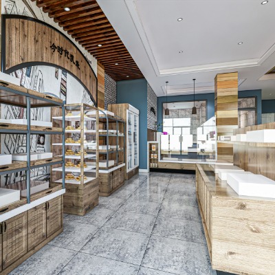  现代奶茶店甜品店su模型下载 