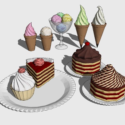  现代蛋糕冰淇淋食物su模型下载 