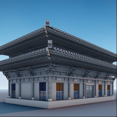  中式古建重檐大殿su模型下载 