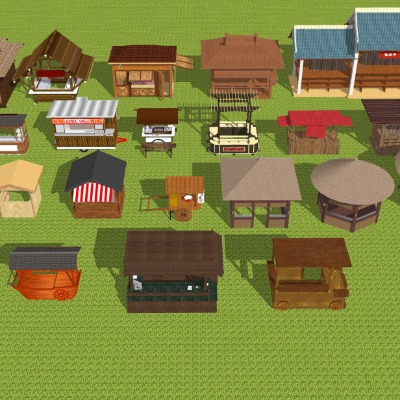  新中式移动摊位售卖亭su模型下载 