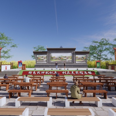  新中式乡村戏台大舞台su模型下载 