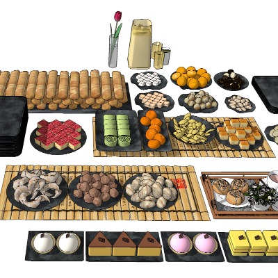  现代糕点甜品食物su模型下载 