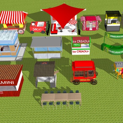  现代摊位移动小推车su模型下载 