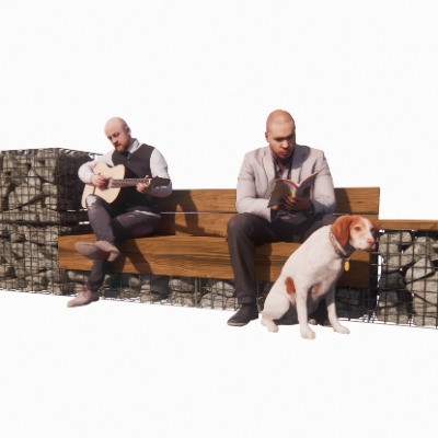  自然风石笼坐凳公用椅su模型下载 