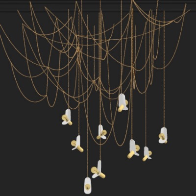  现代铁链子灯泡装饰灯su模型下载 