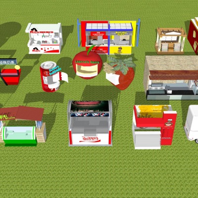  现代移动摊位售卖亭su模型下载 