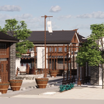  中式古建商业街su模型下载 