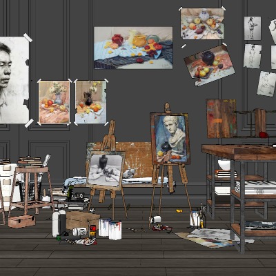  现代素描美术画架su模型下载 