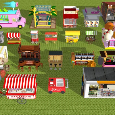  现代移动摊位售卖亭su模型下载 