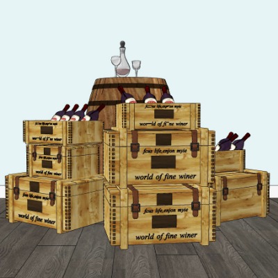  现代红酒箱木桶红酒su模型下载 