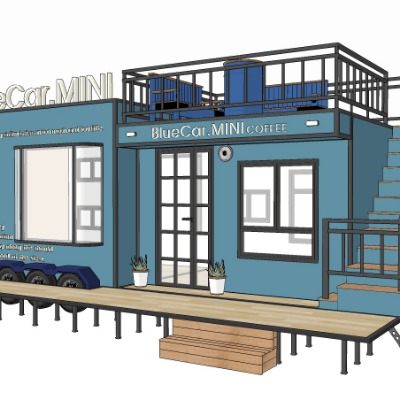  现代售货车移动摊位su模型下载 