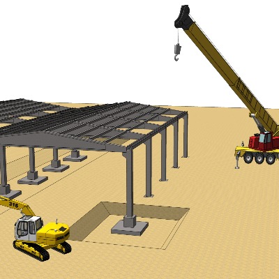  现代挖掘机吊车su模型下载 