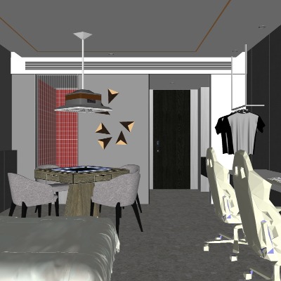  现代电竞酒店客房su模型下载 