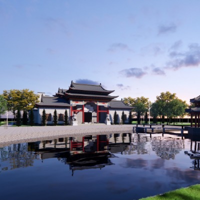  中式古建祠堂su模型下载 