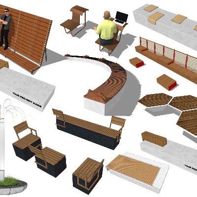  现代户外异形公用椅su模型下载 