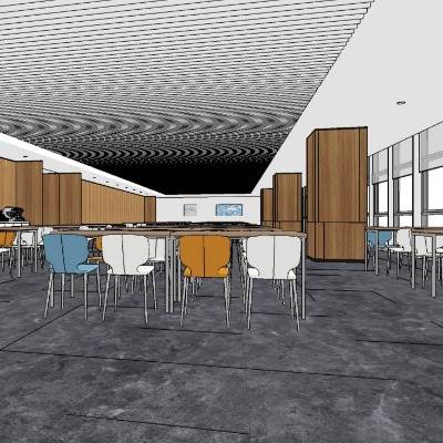  现代员工餐厅快餐店su模型下载 