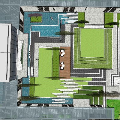  现代住宅小区鸟瞰su模型下载 