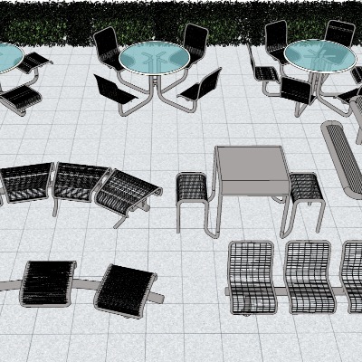  现代户外公共座椅su模型下载 