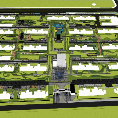  现代小区鸟瞰规划su模型下载 