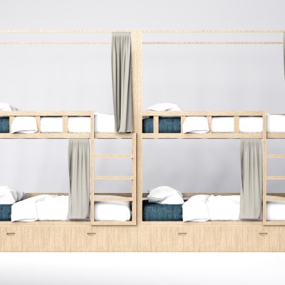  现代实木宿舍上下铺su模型下载 