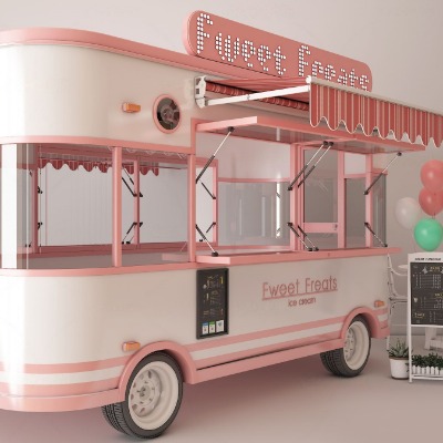  现代粉色快餐车移动摊位su模型下载 