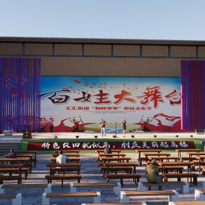  新中式乡村大舞台戏台su模型下载 