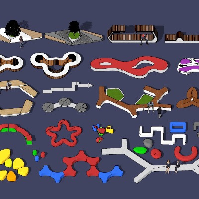  现代异形户外公共座椅su模型下载 