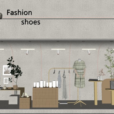  现代侘寂风服装店橱窗su模型下载 