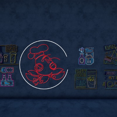  现代立面装饰氛围灯霓虹灯su模型下载 