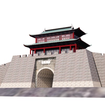  中式古建城墙门楼su模型下载 