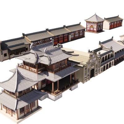  中式古建外观su模型下载 