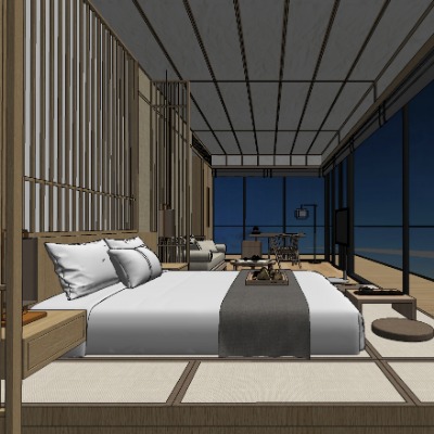  日式酒店客房su模型下载 