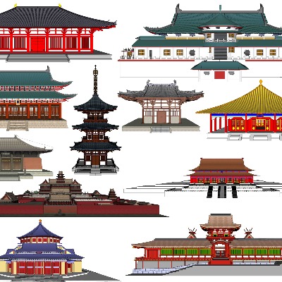  中式古建亭台楼阁su模型下载 