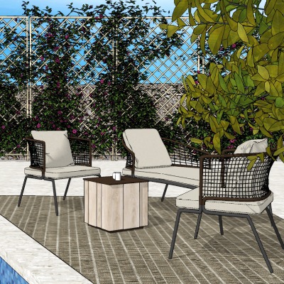  现代藤编休闲户外椅su模型下载 