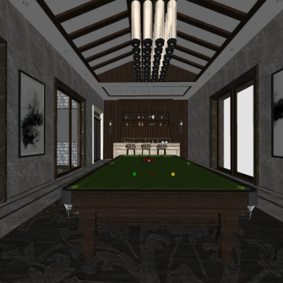  新中式休息室台球室su模型下载 