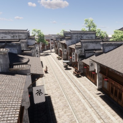  中式古镇商业街su模型下载 