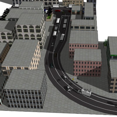  现代城市道路鸟瞰su模型下载 