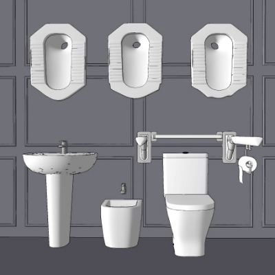  现代马桶蹲便器su模型下载 