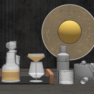  现代酒水酒瓶酒杯su模型下载 